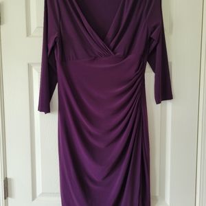 Lauren Ralph Lauren Dress Cocktail Drape Sheath Purple V-Neck Knee Length 14